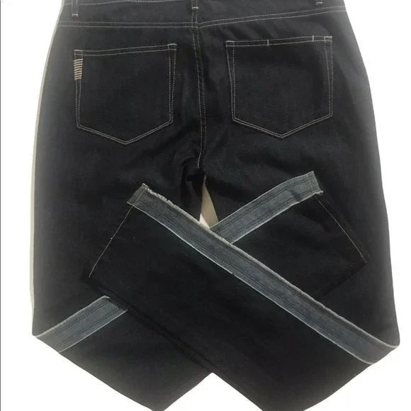 PAIGE Jeans Monica Tux JJ Skinny Dark Denim Frayed Light Blue Tux Sides Size 27 - Picture 6 of 11